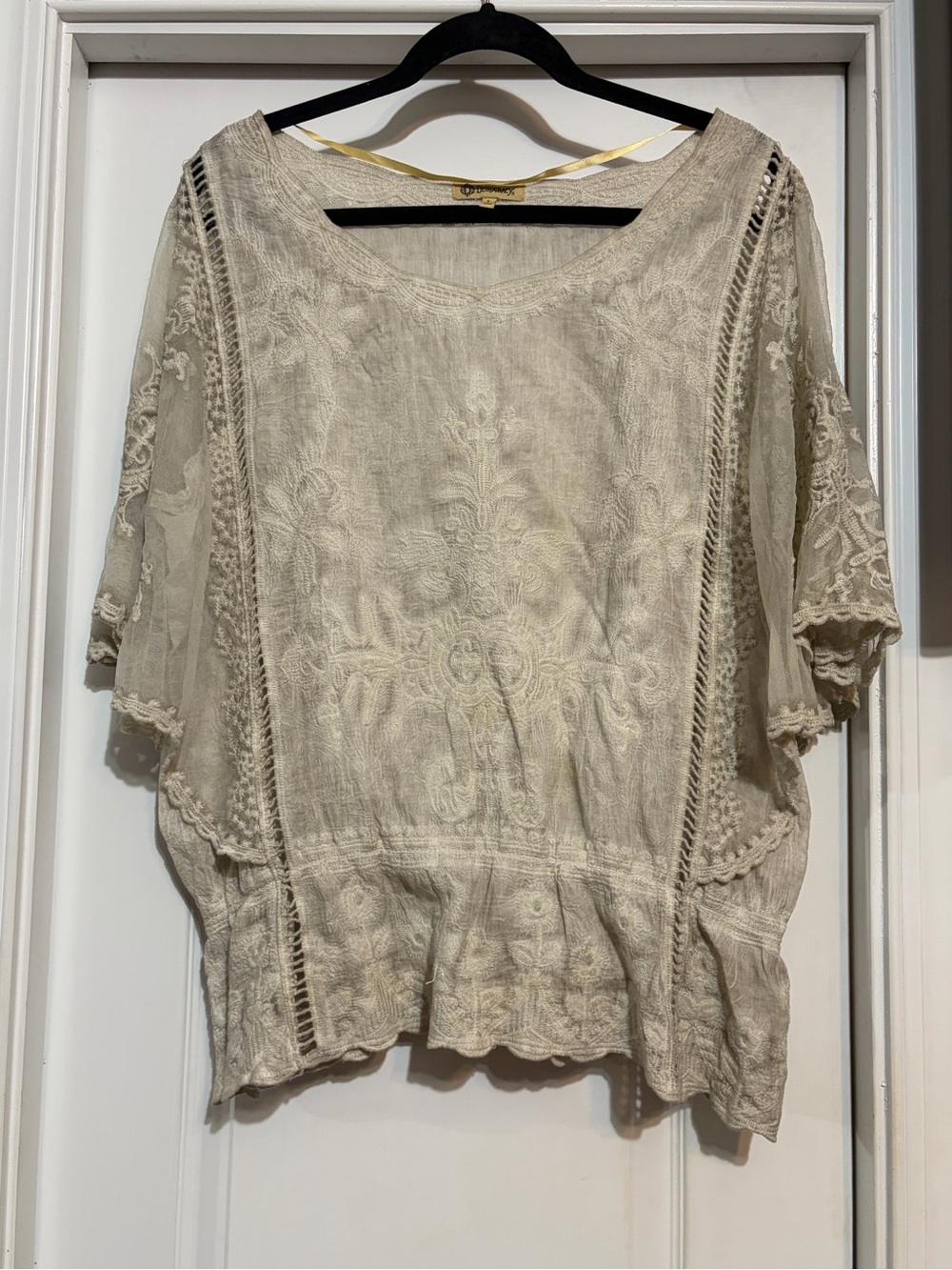 Democracy Aged Cream Embroidered Peasant Tunic